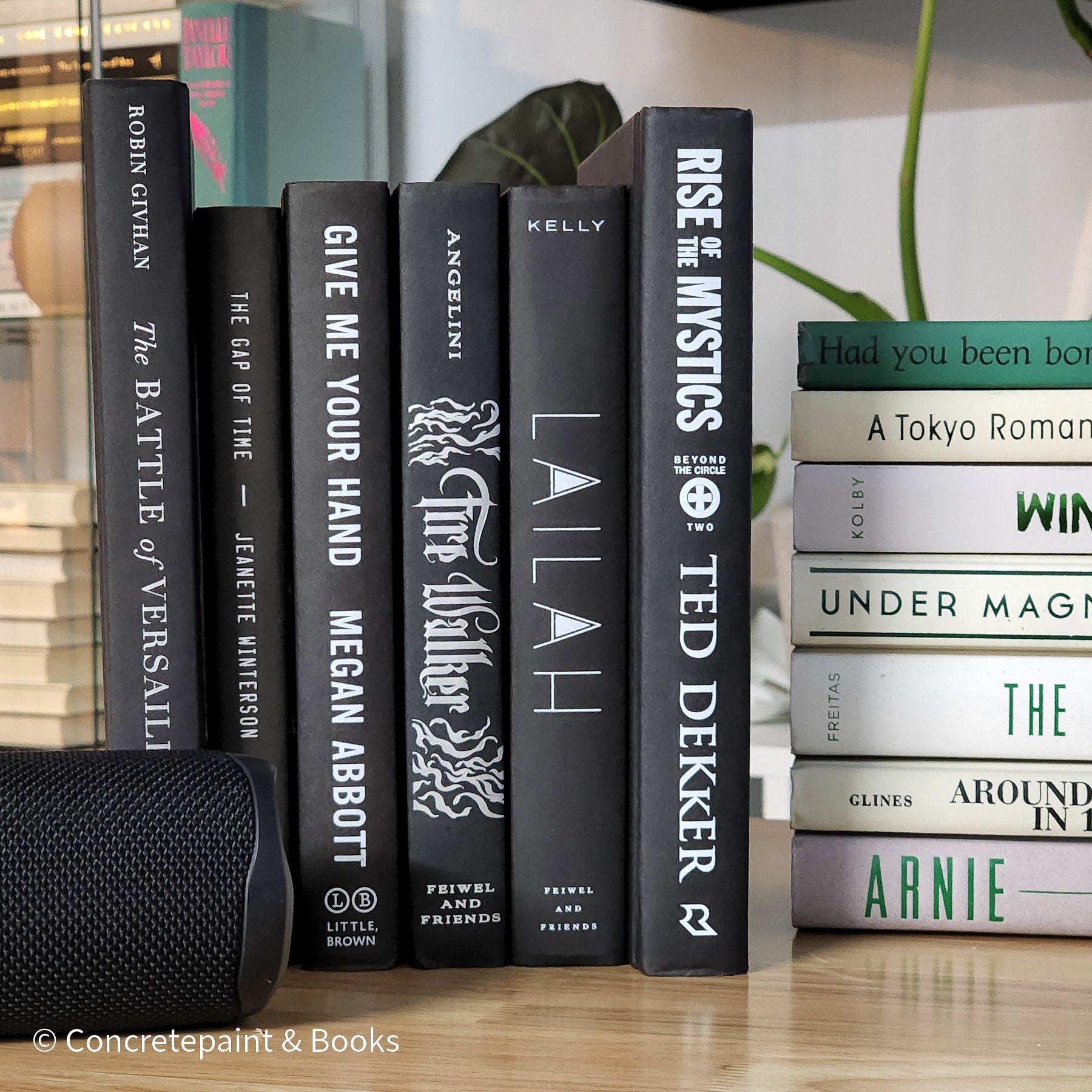 Stack of black decorative books for home decor.