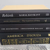Stack of Black Books Gold & White Accent. Real hardcover books staged and used for decorating.