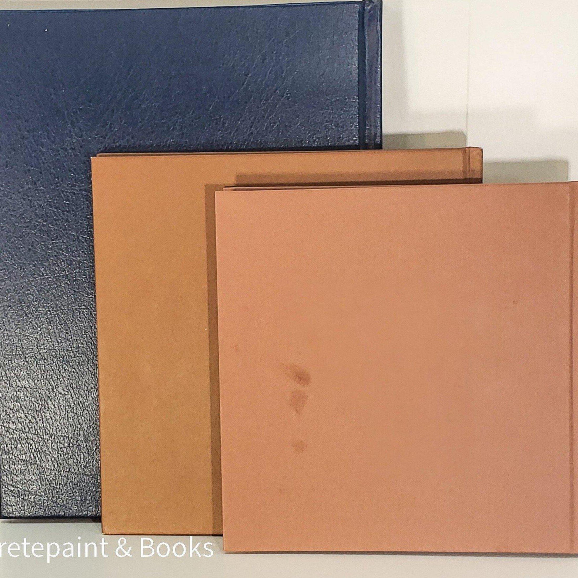 Stack of hardcover books in navy blue and neutral colors. Real books staged and used for decorating.