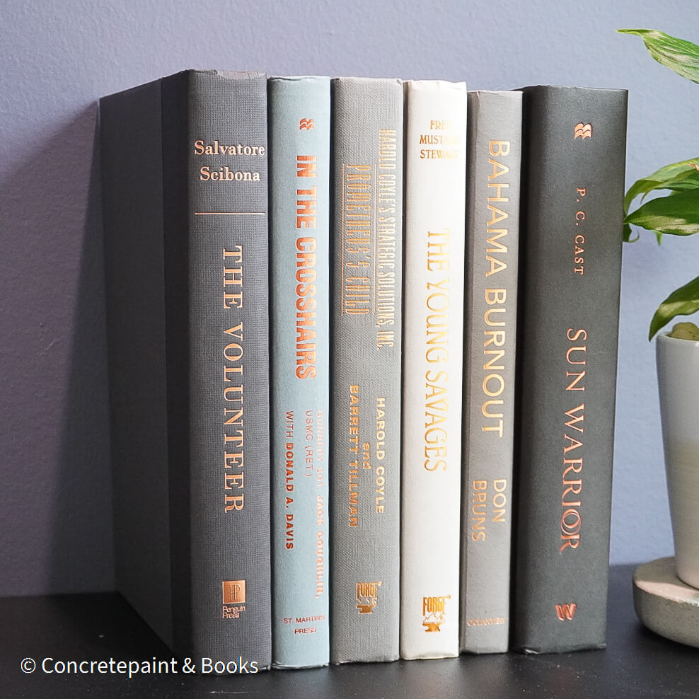 Gray and black books on diplay for mens home decor. 