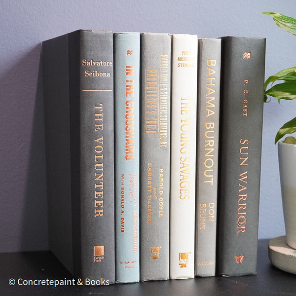 Gray and black books on diplay for mens home decor. 