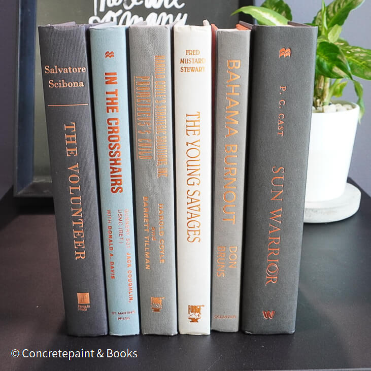Gray and black books on diplay for mens home decor. 