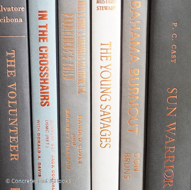 Gray and black books on diplay for mens home decor. 
