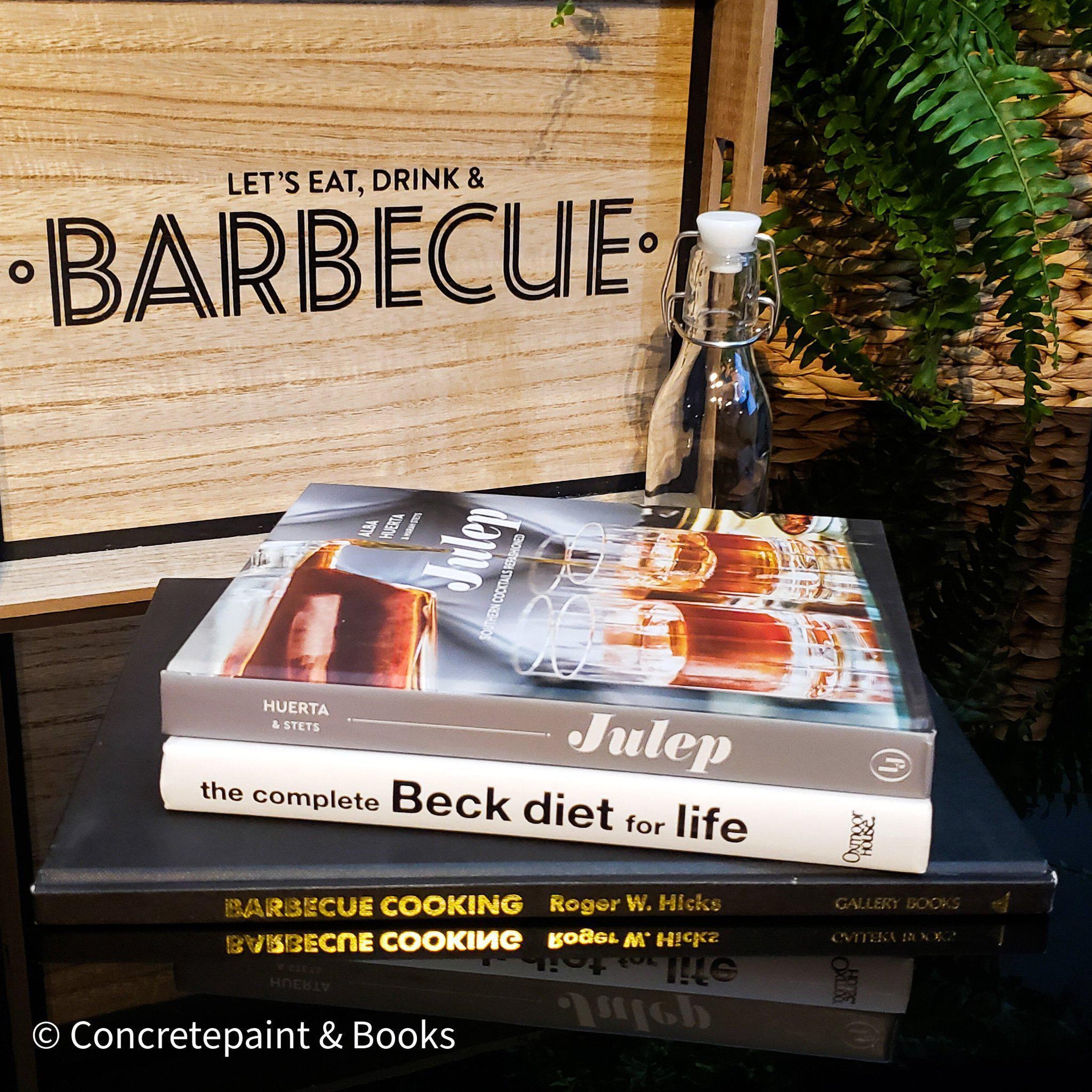 Kitchen & Patio Summer Décor Set 5 | Decorative Wooden Tray, Cookbooks & Glass Bottle