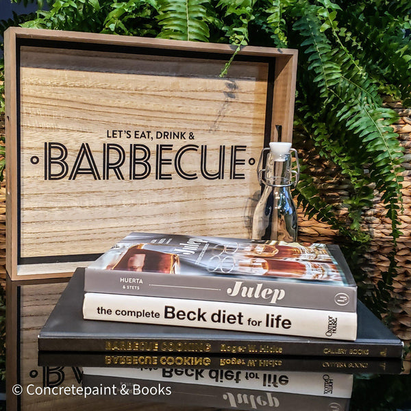 Kitchen & Patio Summer Décor Set 5 | Decorative Wooden Tray, Cookbooks & Glass Bottle