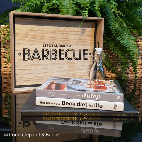 Kitchen & Patio Summer Décor Set 5 | Decorative Wooden Tray, Cookbooks & Glass Bottle