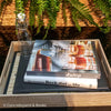 Kitchen & Patio Summer Décor Set 5 | Decorative Wooden Tray, Cookbooks & Glass Bottle