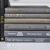Set of used books with gray binding for home display and decoration.