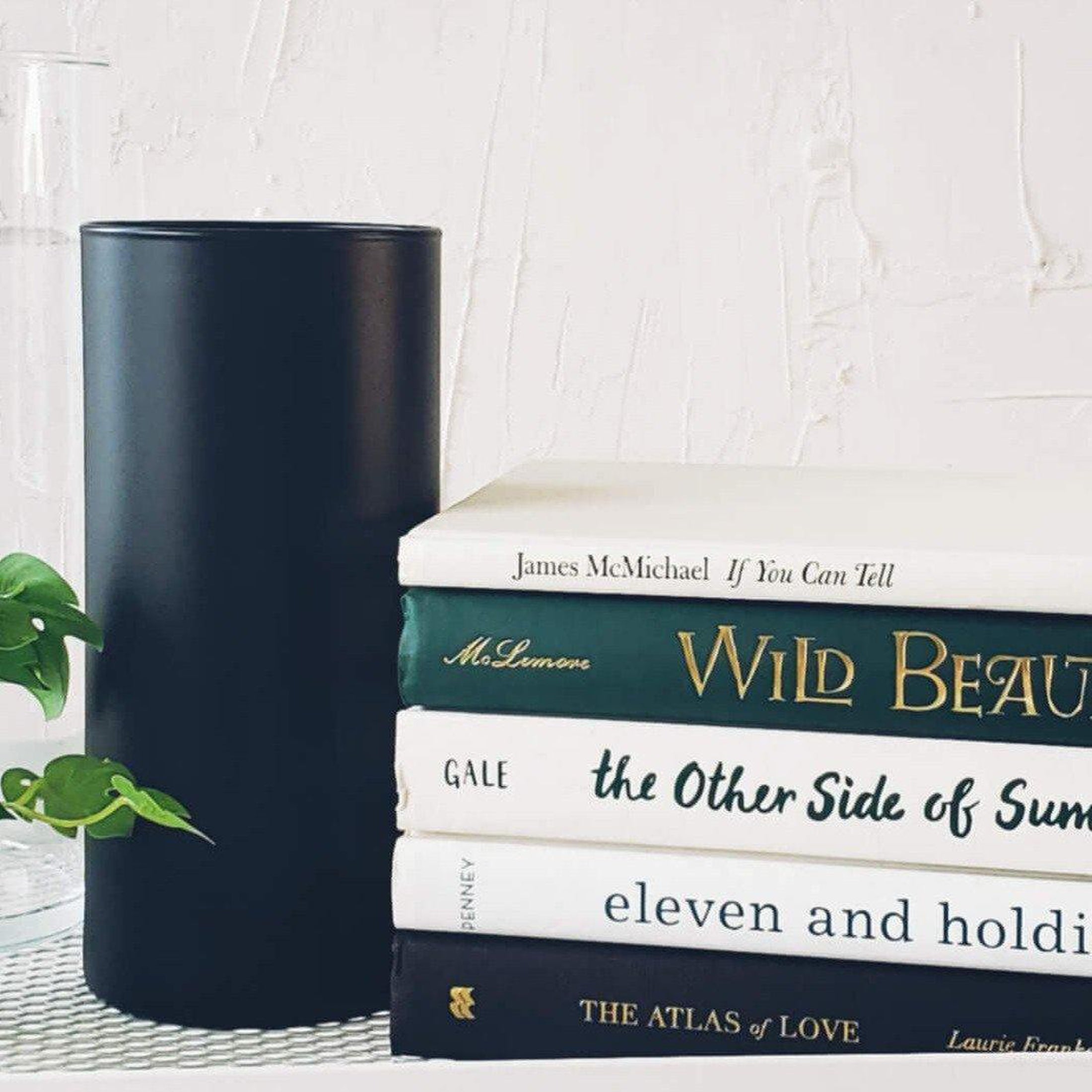 Moody Luxury 8 | Book Stack + Faux Plant + Vases-Set of Decorative Books and Accents-[stack of real books for decorating]-[set of books with decorative accents]
