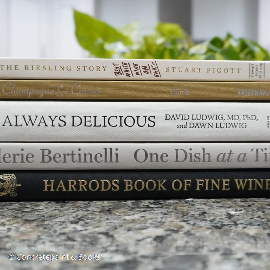 Set of decorative cookbooks for display. Neutral kitchen décor. 