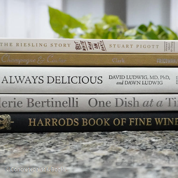 Set of decorative cookbooks for display. Neutral kitchen décor. 